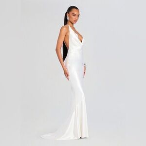Retrofete White Satin Maxi Dress